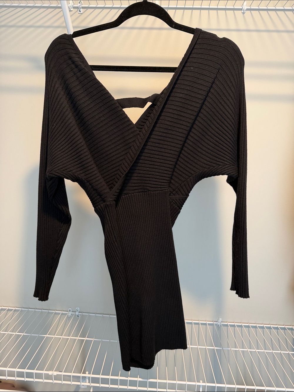 12th Tribe Black Ribbed V-Neck Knit Dress
